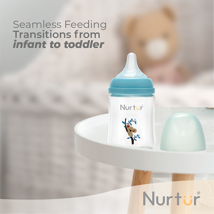 Nurtur Cozi - 160Ml Anticolic Glass Feeding Bottle - Blue