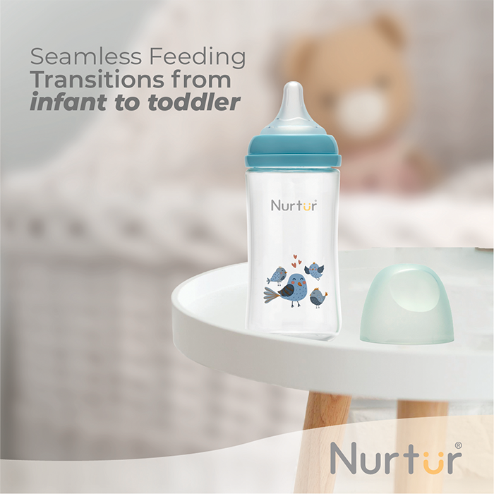 Nurtur Cozi - 240Ml Anticolic Glass Feeding Bottle - Blue