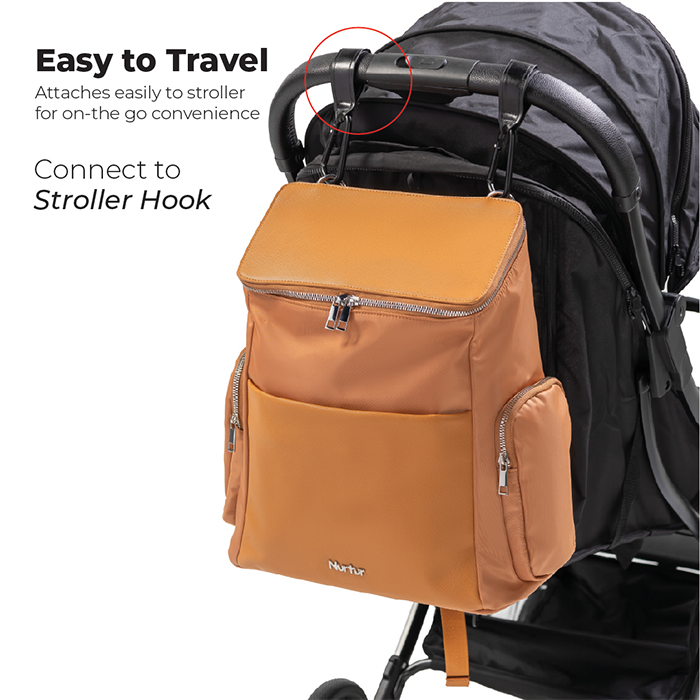 Nurtur Aura Maternity Diaper Bag PU Leather and Nylon Fashion Bagpack Bag Multifunction Travel Bag with insulator bottle warming pocket and changing pad - Nude