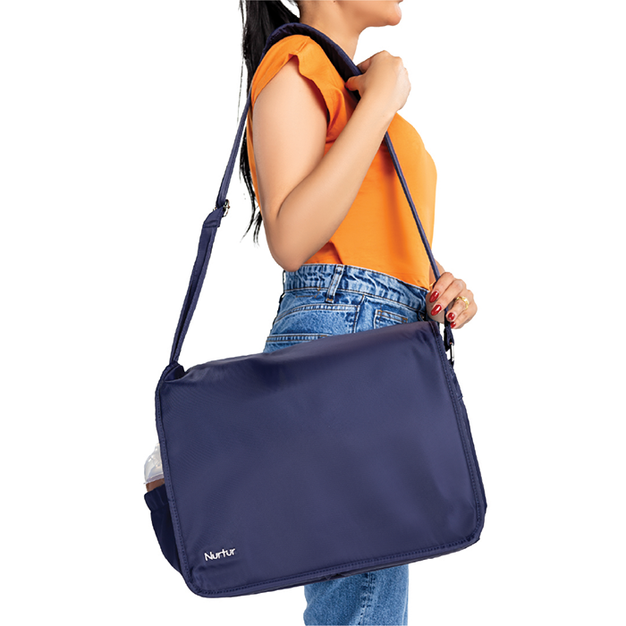Nurtur Metro Messenger Diaper Bag Fashion Tote Bag Multifunction Travel Bag with insulator bottle warming pocket and changing pad - Navy