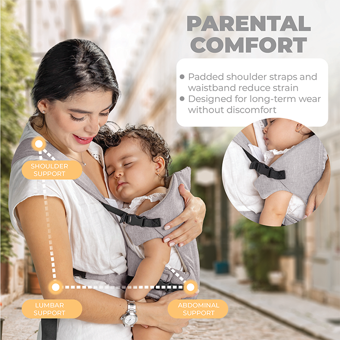 Nurtur Dove Deluxe Infant Baby Carrier – Premium Fabric, Dual-Facing Comfort, Adjustable Cushioned Straps, & Built-In Baby Bib - Grey