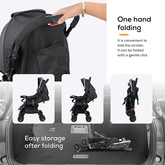 Nurtur Bliss Ultra Compact Lightweight Baby Travel Stroller with Storage Basket, Detachable Food Tray, Reclining Seat and Leg Rest, 0-36 Months, Black