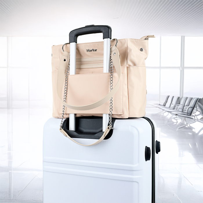 Nurtur Maternity Diaper Bag Fashion Bagpack Bag Multifunction Travel Bag with insulator bottle insulator pocket, Organizer, Pacifier pouch, Long Handle -Nude