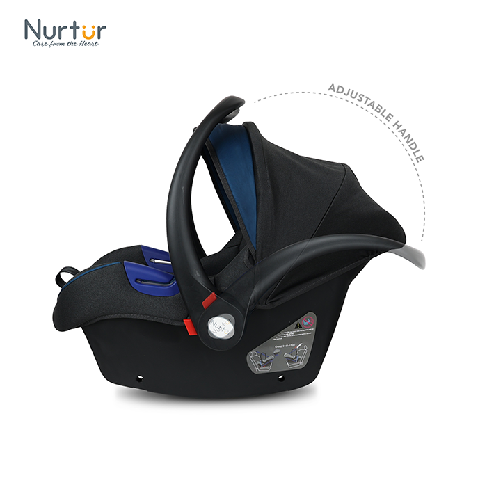 Nurtur Nemo Baby Carrier - Adjustable Canopy and Handle - Extra Protection – 3 -Point Safety Harness - Suitable from 0 months to 12 months, Upto 13kg, Black/Blue