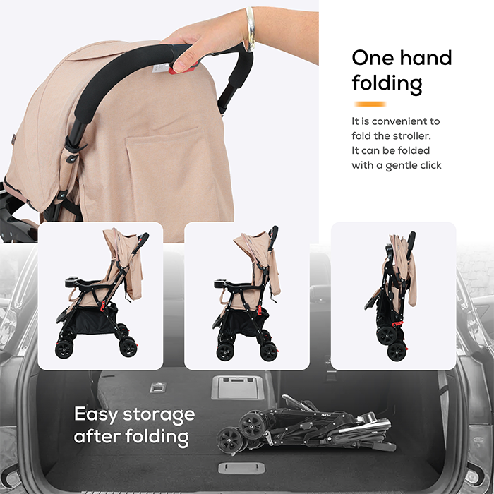 Nurtur Bliss Ultra Compact Lightweight Baby Travel Stroller with Storage Basket, Detachable Food Tray, Reclining Seat and Leg Rest, 0-36 Months, Sand