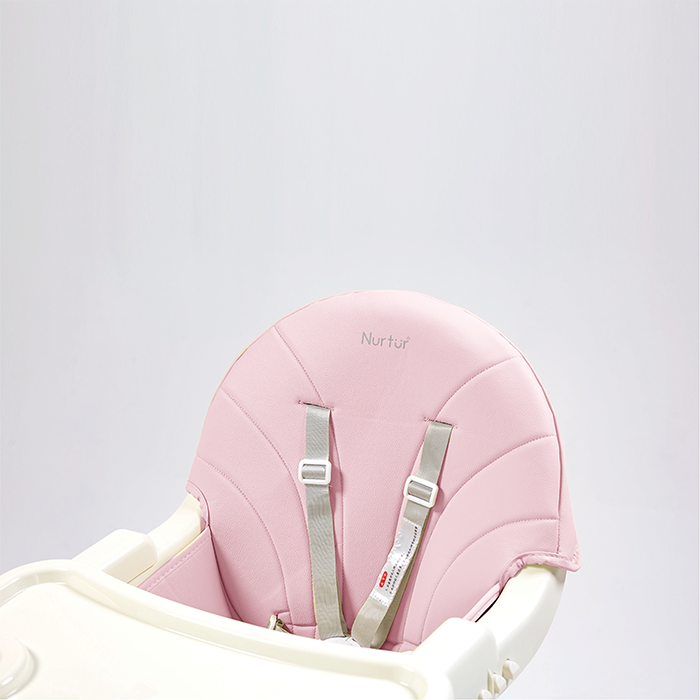 Nurtur 2 in 1High chair, adjustable height, wooden finish, with padded cushioning, Detachable Tray, footrest included - Pink