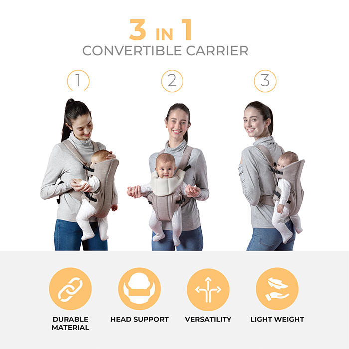 Nurtur Dove Deluxe Infant Baby Carrier – Premium Fabric, Dual-Facing Comfort, Adjustable Cushioned Straps, & Built-In Baby Bib - Black