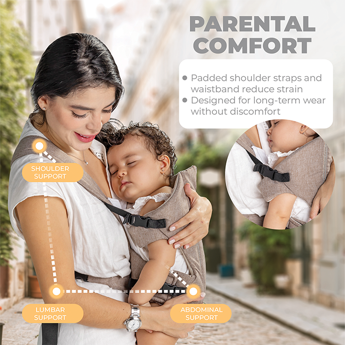 Nurtur Dove Deluxe Infant Baby Carrier – Premium Fabric, Dual-Facing Comfort, Adjustable Cushioned Straps, & Built-In Baby Bib - Sand