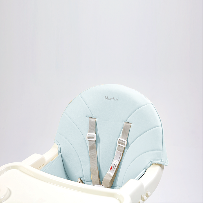 Nurtur 2 in 1High chair, adjustable height, wooden finish, with padded cushioning, Detachable Tray, footrest included - Blue