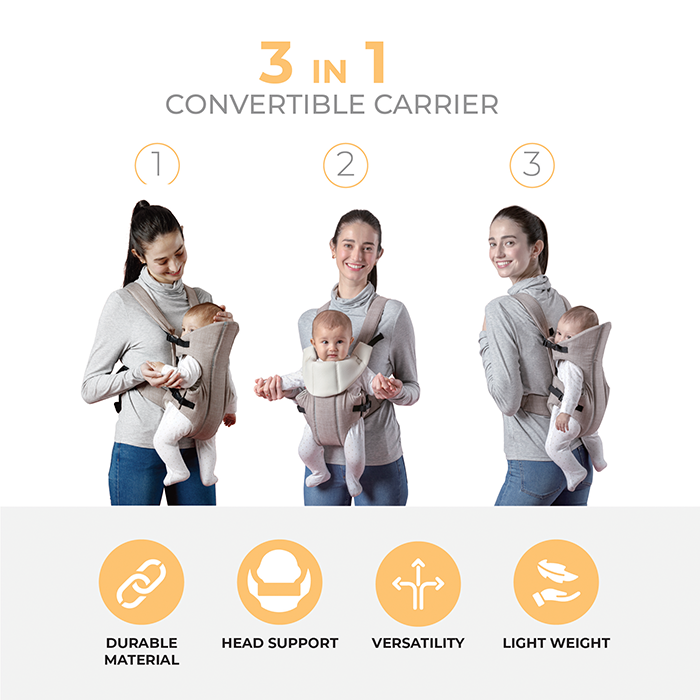 Nurtur Dove Deluxe Infant Baby Carrier – Premium Fabric, Dual-Facing Comfort, Adjustable Cushioned Straps, & Built-In Baby Bib - Sand