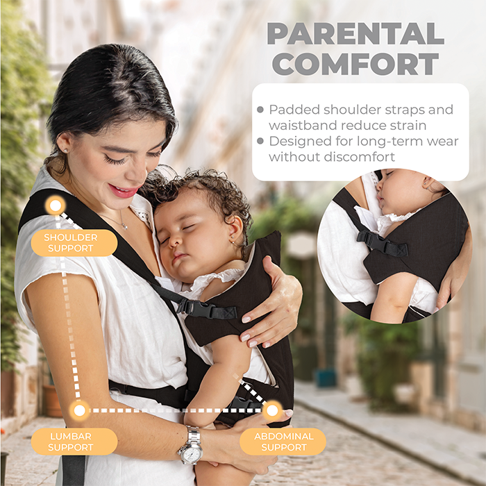 Nurtur Dove Deluxe Infant Baby Carrier – Premium Fabric, Dual-Facing Comfort, Adjustable Cushioned Straps, & Built-In Baby Bib - Black