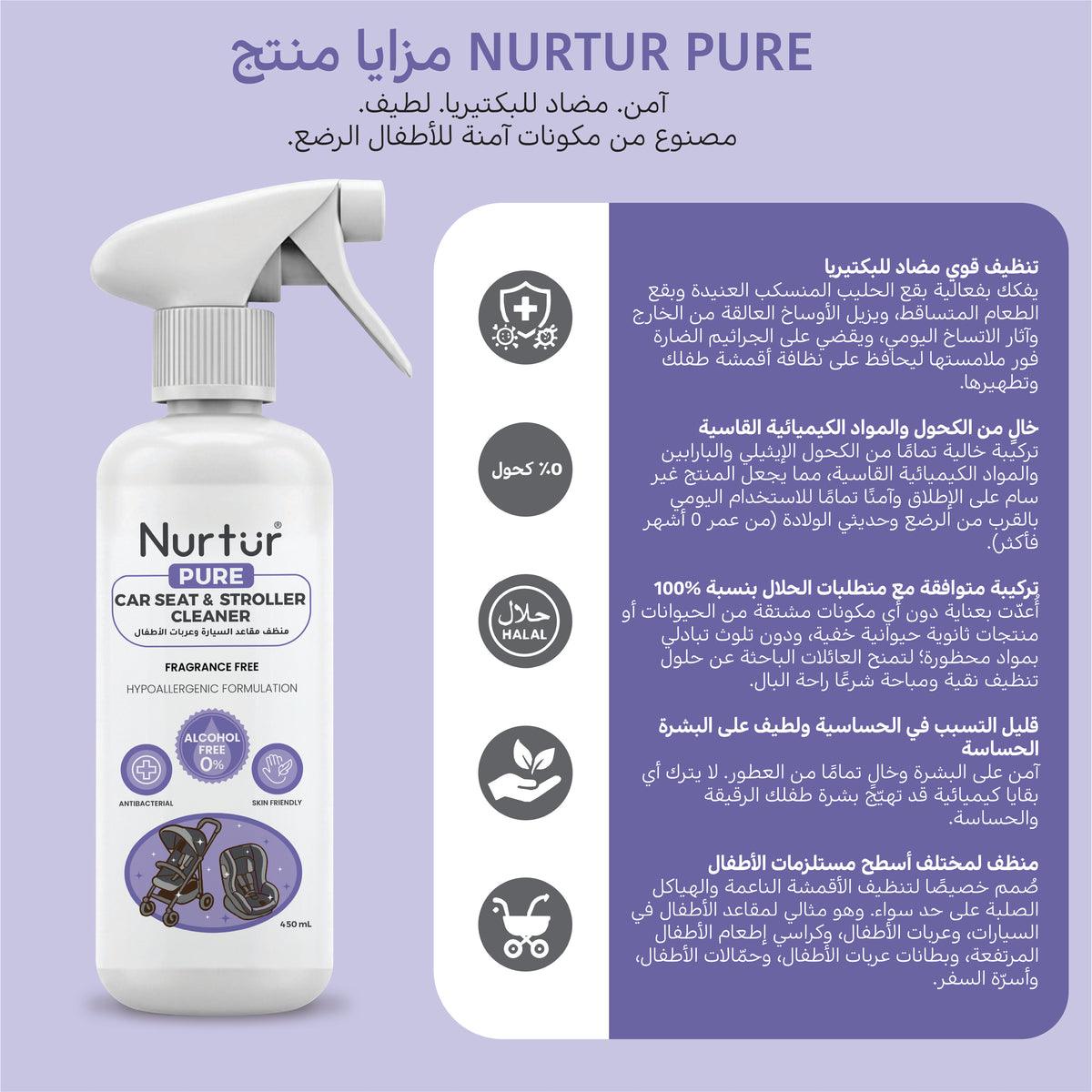 Car Seat & Stroller Cleaner 450ml | Alcohol Free & Paraben-Free | Baby Safe