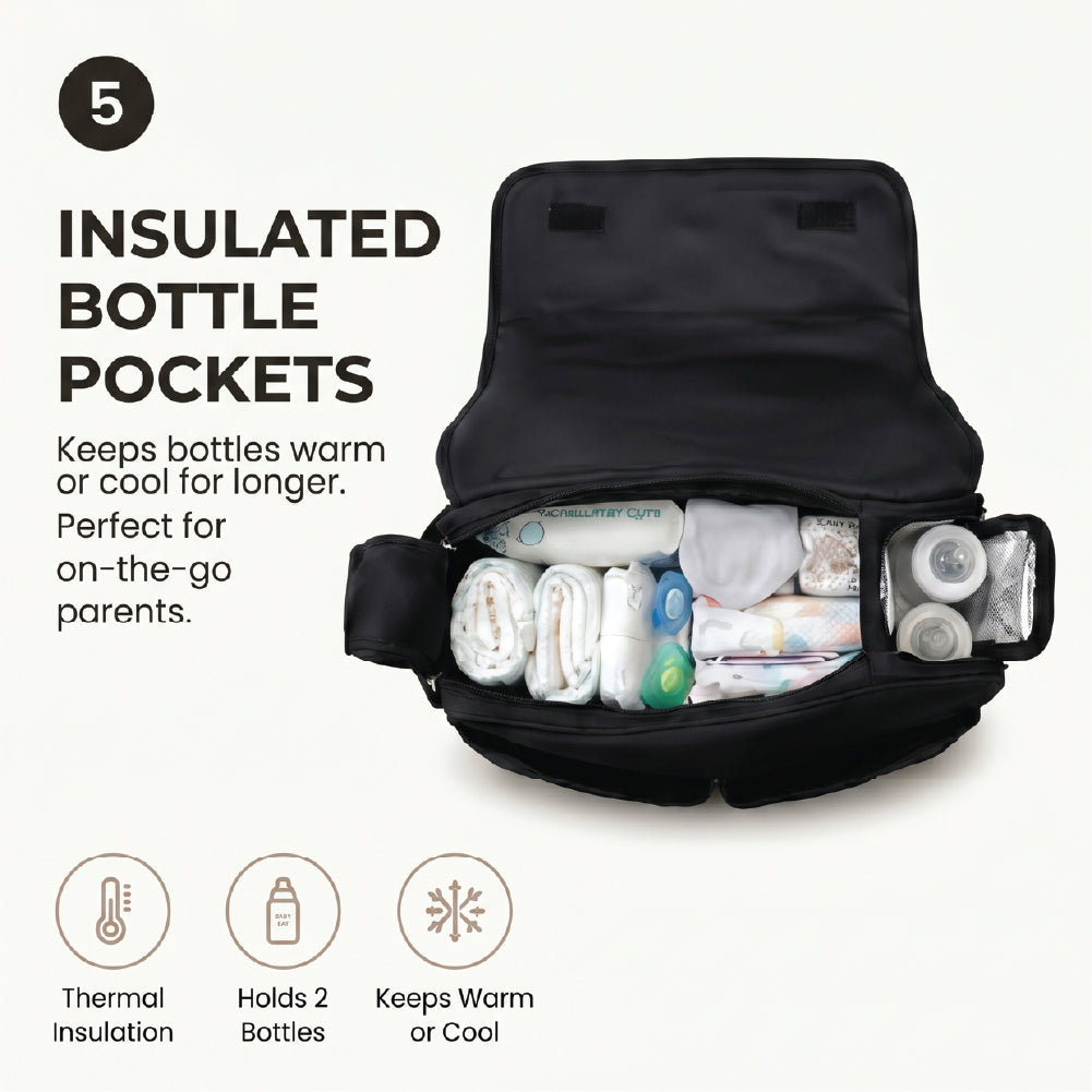 Metro Messenger Diaper Bag Spacious And Stylish Baby Essentials Bag Black