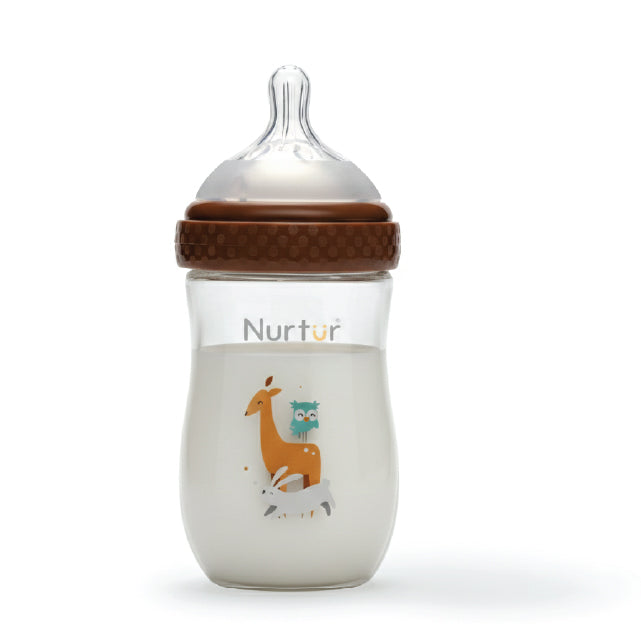 Cozi Glass Baby Bottle 160ml Brown Anti-Colic Newborn Feeding Bottle 0+ Months