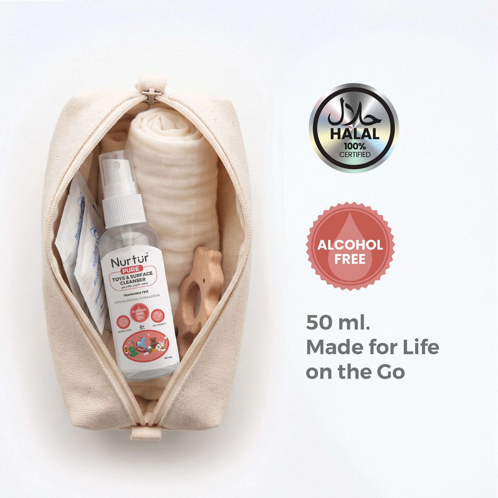 Baby Toy & Surface Cleaner Spray 50ml | Alcohol Free, Antibacterial, Fragrance Free, Halal-Compliant, Safe for Newborns, Keep your Baby's Toys & Surfaces Hygienically Clean 0+ Month