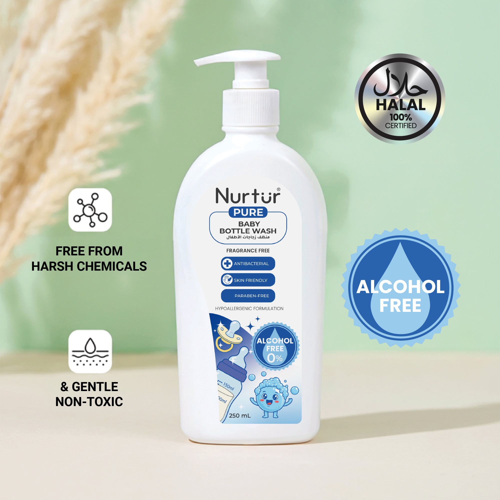 Baby Bottle Liquid Cleanser 250ml Kills 99% Bacteria, Alcohol-Free, Paraben-Free, Multipurpose Liquid Cleanser Wash Safe for Bottles, Breast Pumps, Toys & Feeding Essentials