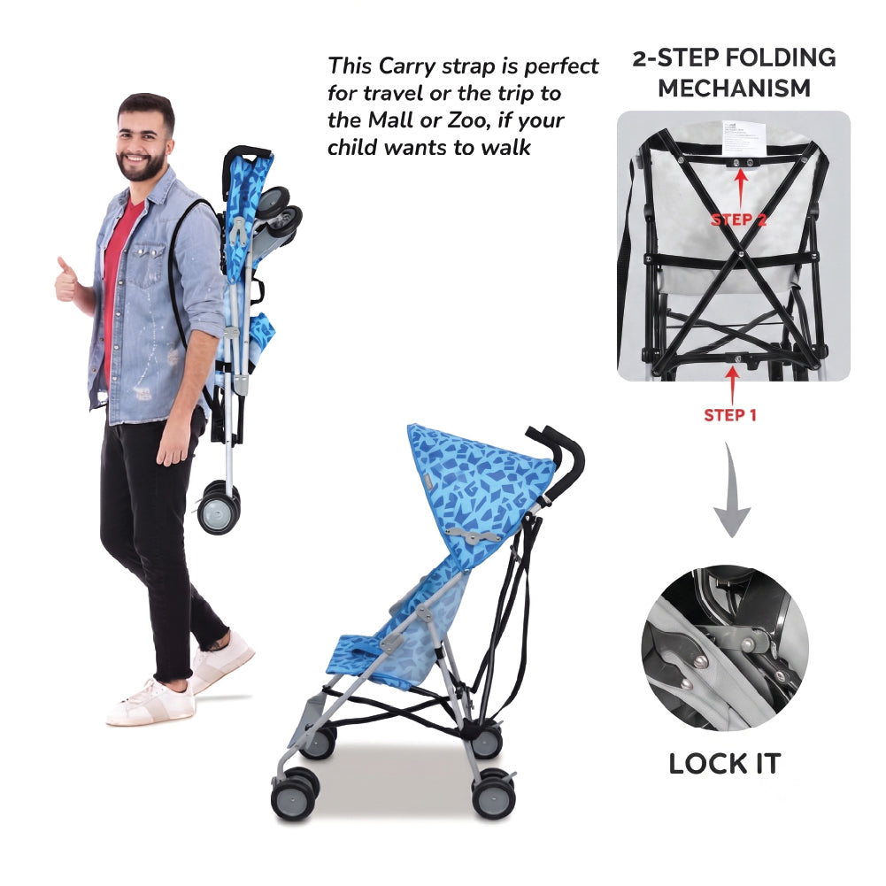 Rex Lightweight Stroller 4.8 KG Lightest Baby Carrier Buggy Stroller for Daily Use with Compact Fold, Sun Canopy, Shoulder Strap for Toddlers 6 m to 3yrs - Blue