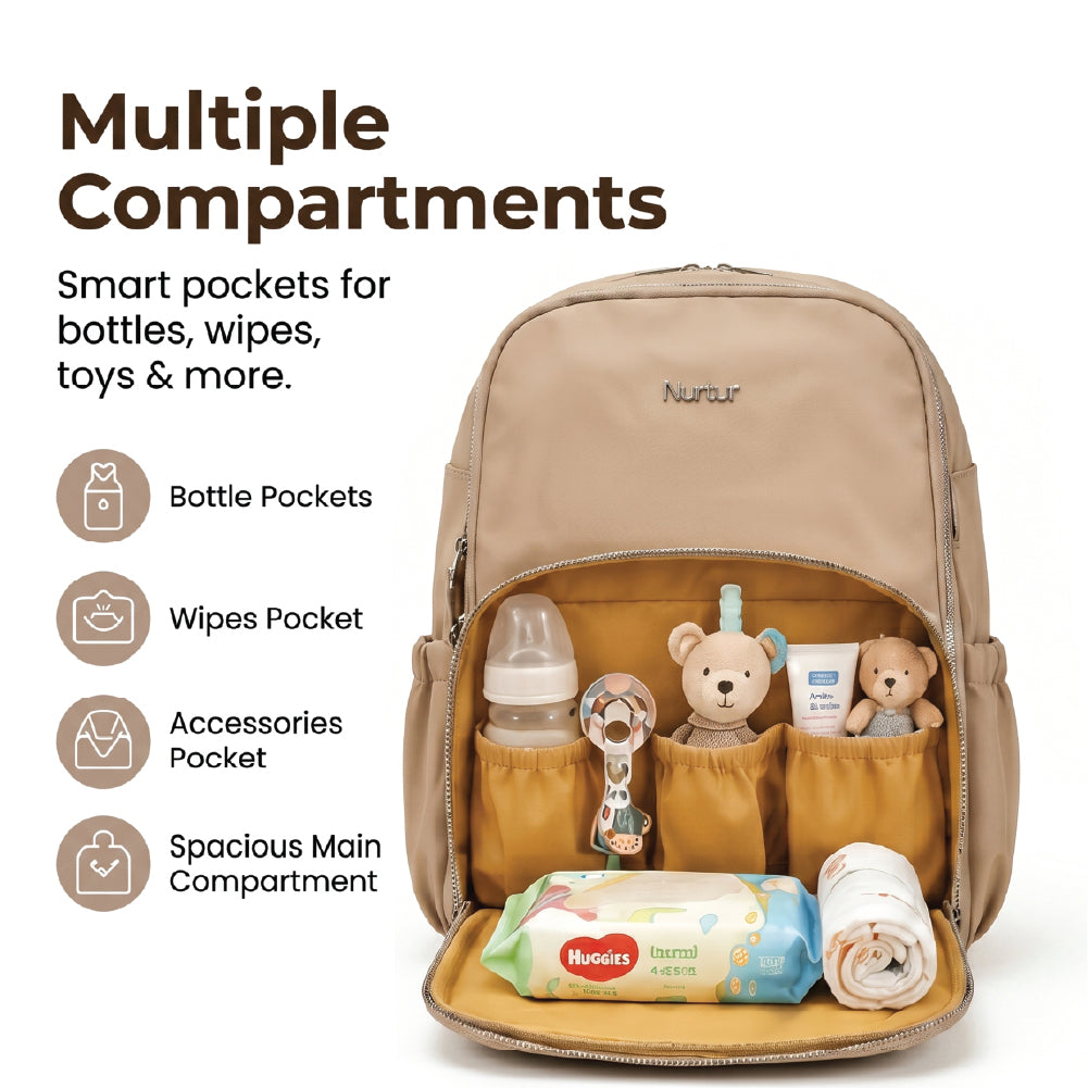 Maverick Travel Diaper Backpack Lightweight Baby Bag with Bottle Storage Beige