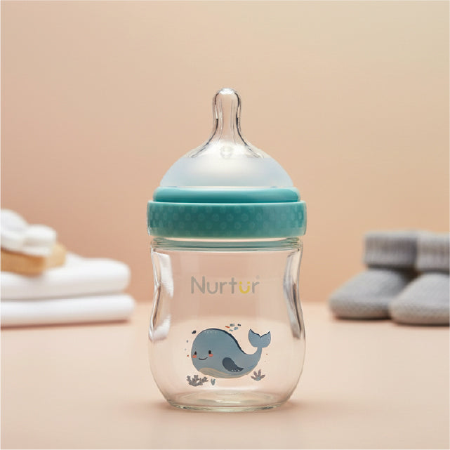 Cozi Glass Baby Bottle 160ml Blue – Anti-Colic Newborn Feeding Bottle 0+ Months
