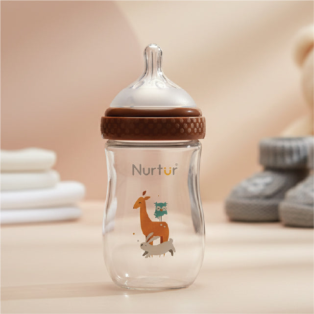Cozi Glass Baby Bottle 160ml Brown Anti-Colic Newborn Feeding Bottle 0+ Months
