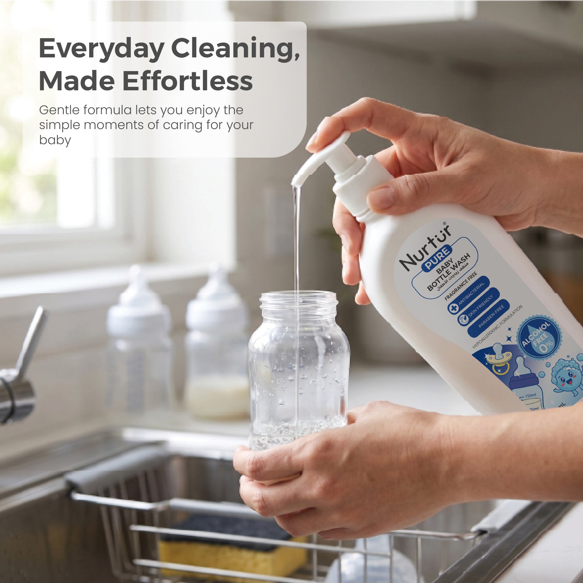Baby Bottle Liquid Cleanser 250ml Kills 99% Bacteria, Alcohol-Free, Paraben-Free, Multipurpose Liquid Cleanser Wash Safe for Bottles, Breast Pumps, Toys & Feeding Essentials