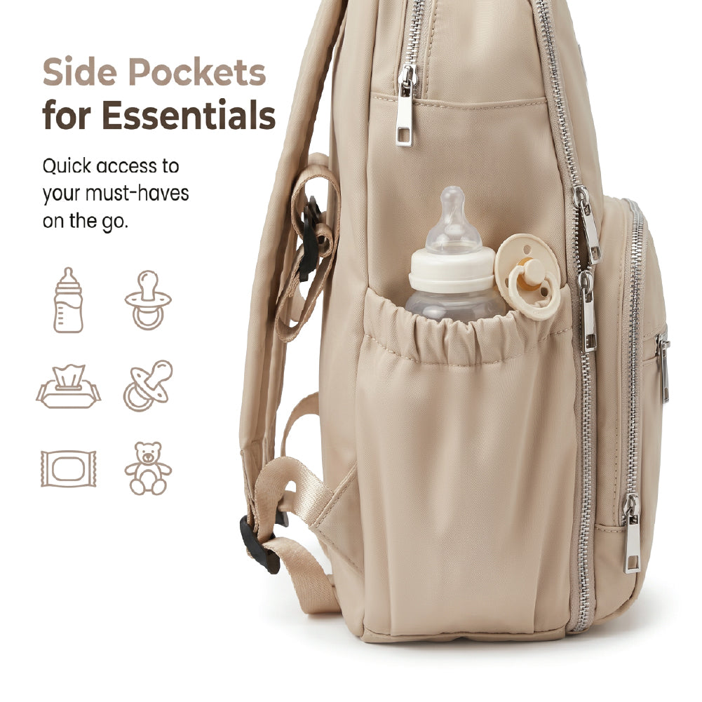 Maverick Travel Diaper Backpack Lightweight Baby Bag with Bottle Storage Beige