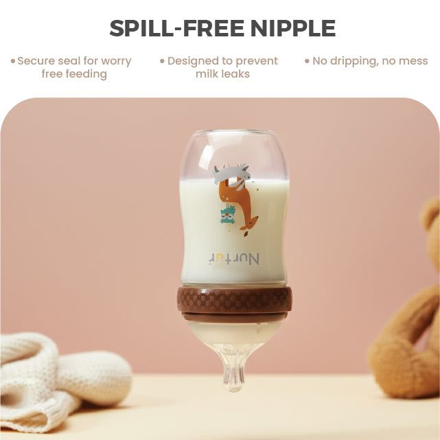 Cozi Glass Baby Bottle 160ml Brown Anti-Colic Newborn Feeding Bottle 0+ Months