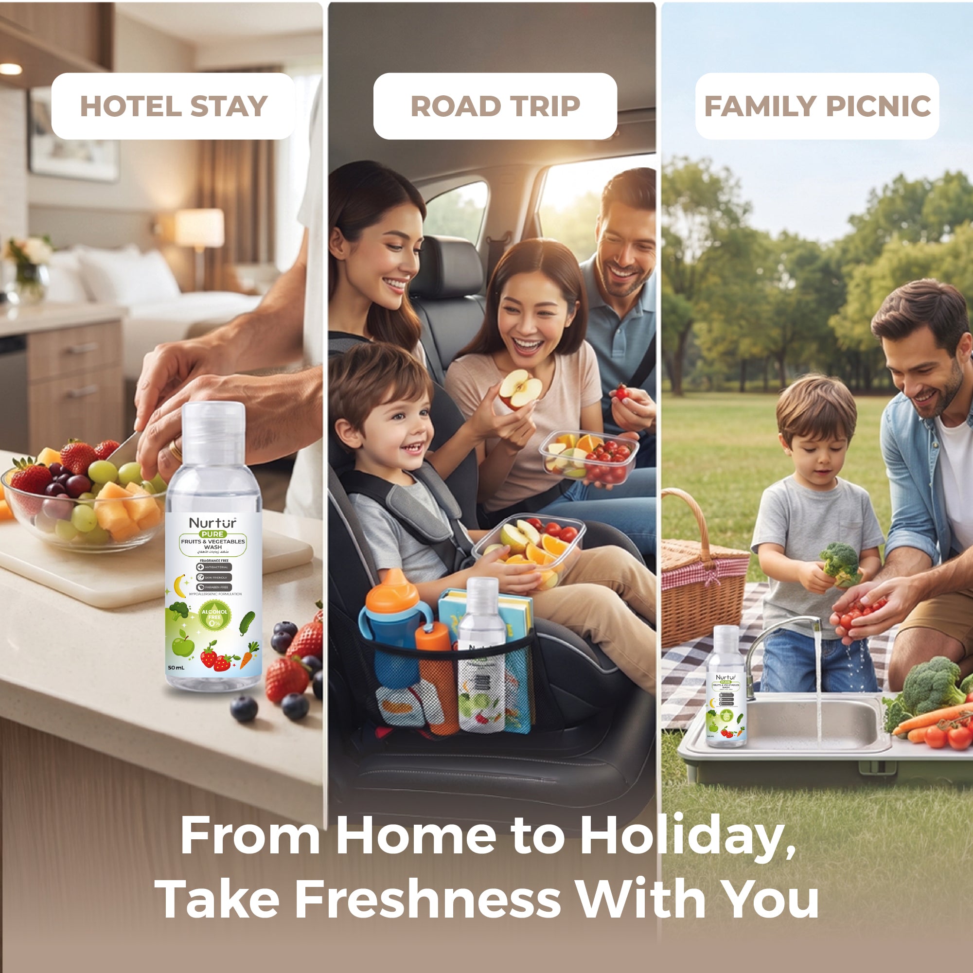 Fruits & Vegetables Wash 50ml, Produce Wash and Cleaner Fragrance-Free, Removes Dirt, Wax & Surface Residue, Food-Safe Fruit Cleaner, Alcohol-Free, Paraben-Free, Baby & Family Safe