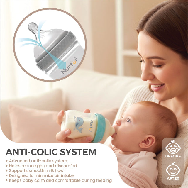 Cozi Glass Baby Bottle 160ml Blue – Anti-Colic Newborn Feeding Bottle 0+ Months