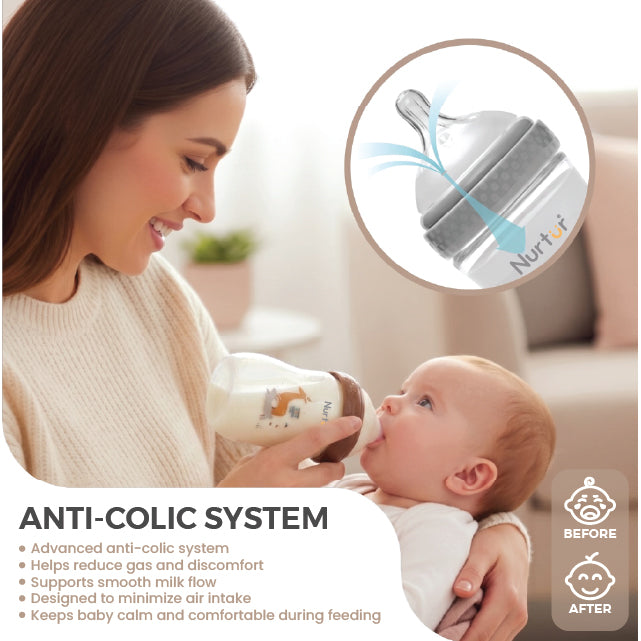 Cozi Glass Baby Bottle 160ml Brown Anti-Colic Newborn Feeding Bottle 0+ Months