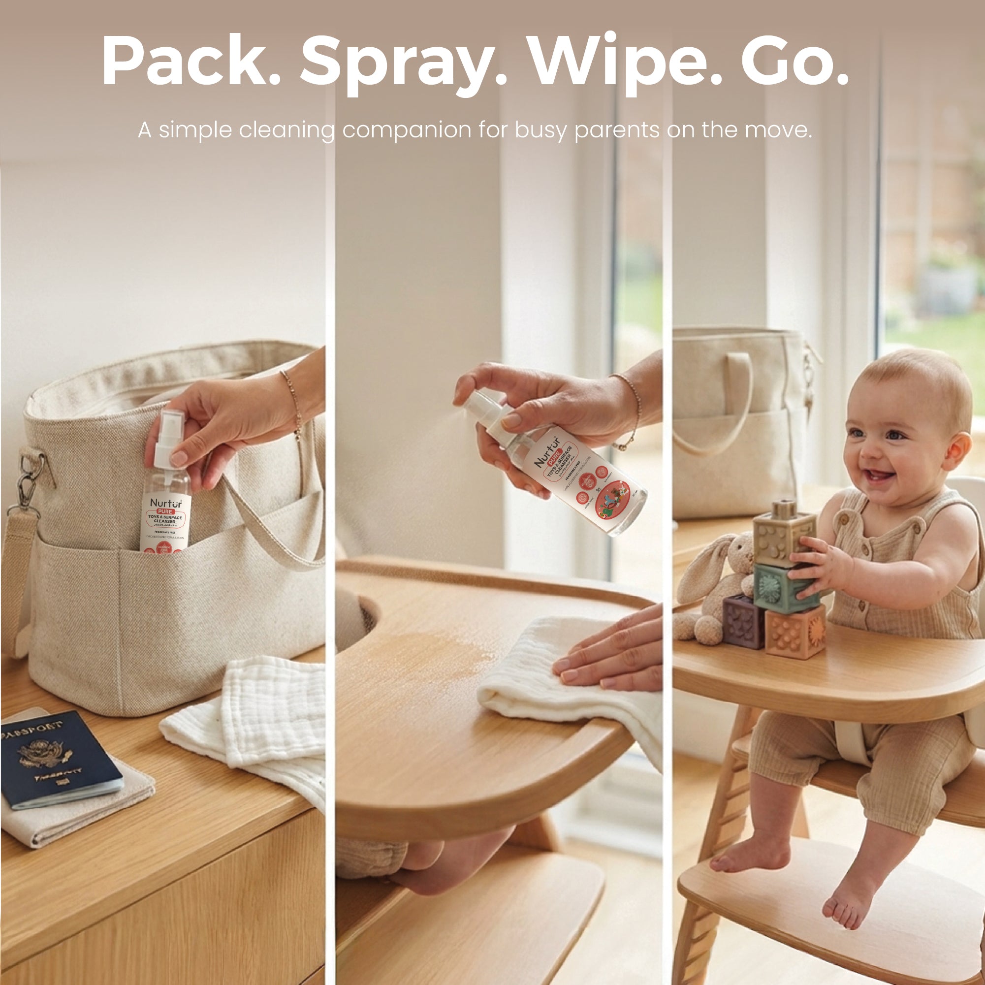 Baby Toy & Surface Cleaner Spray 50ml | Alcohol Free, Antibacterial, Fragrance Free, Halal-Compliant, Safe for Newborns, Keep your Baby's Toys & Surfaces Hygienically Clean 0+ Month