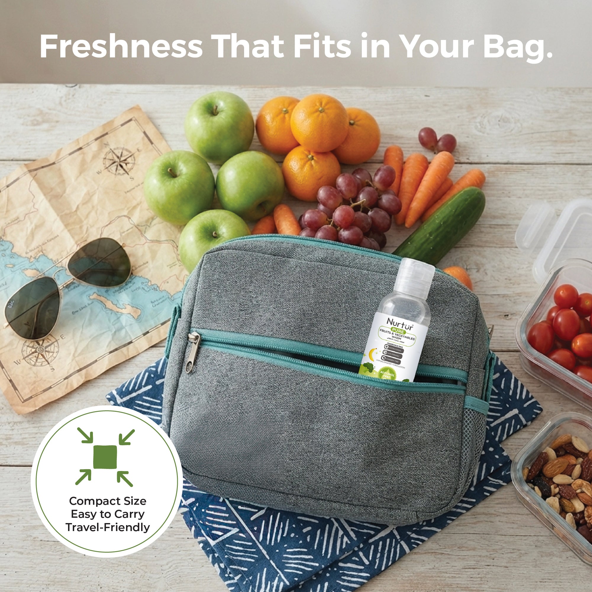 Fruits & Vegetables Wash 50ml, Produce Wash and Cleaner Fragrance-Free, Removes Dirt, Wax & Surface Residue, Food-Safe Fruit Cleaner, Alcohol-Free, Paraben-Free, Baby & Family Safe