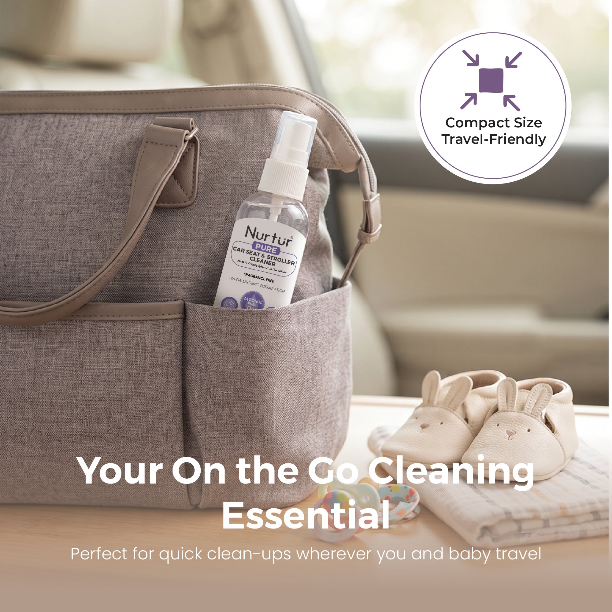 Car Seat & Stroller Cleaner Spray 50mL | Antibacterial, Alcohol Free, Removes Dirt & Stains from Fabric, Plastic & Metal | Safe for Newborns & Babies | 100% Halal Certified