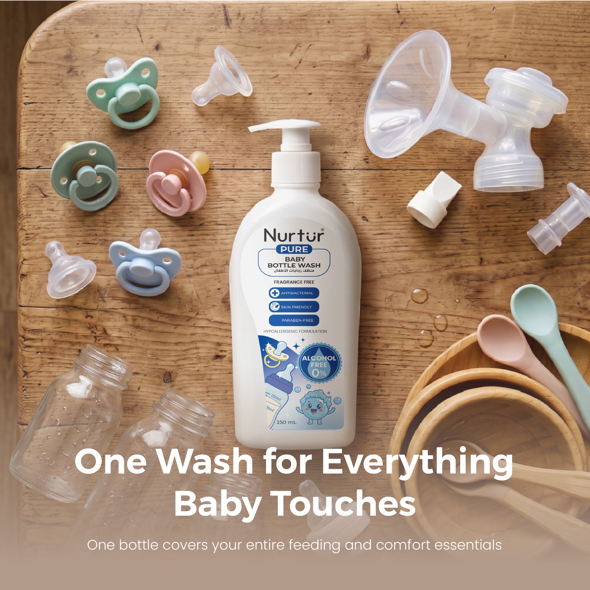 Baby Bottle Liquid Cleanser 250ml Kills 99% Bacteria, Alcohol-Free, Paraben-Free, Multipurpose Liquid Cleanser Wash Safe for Bottles, Breast Pumps, Toys & Feeding Essentials