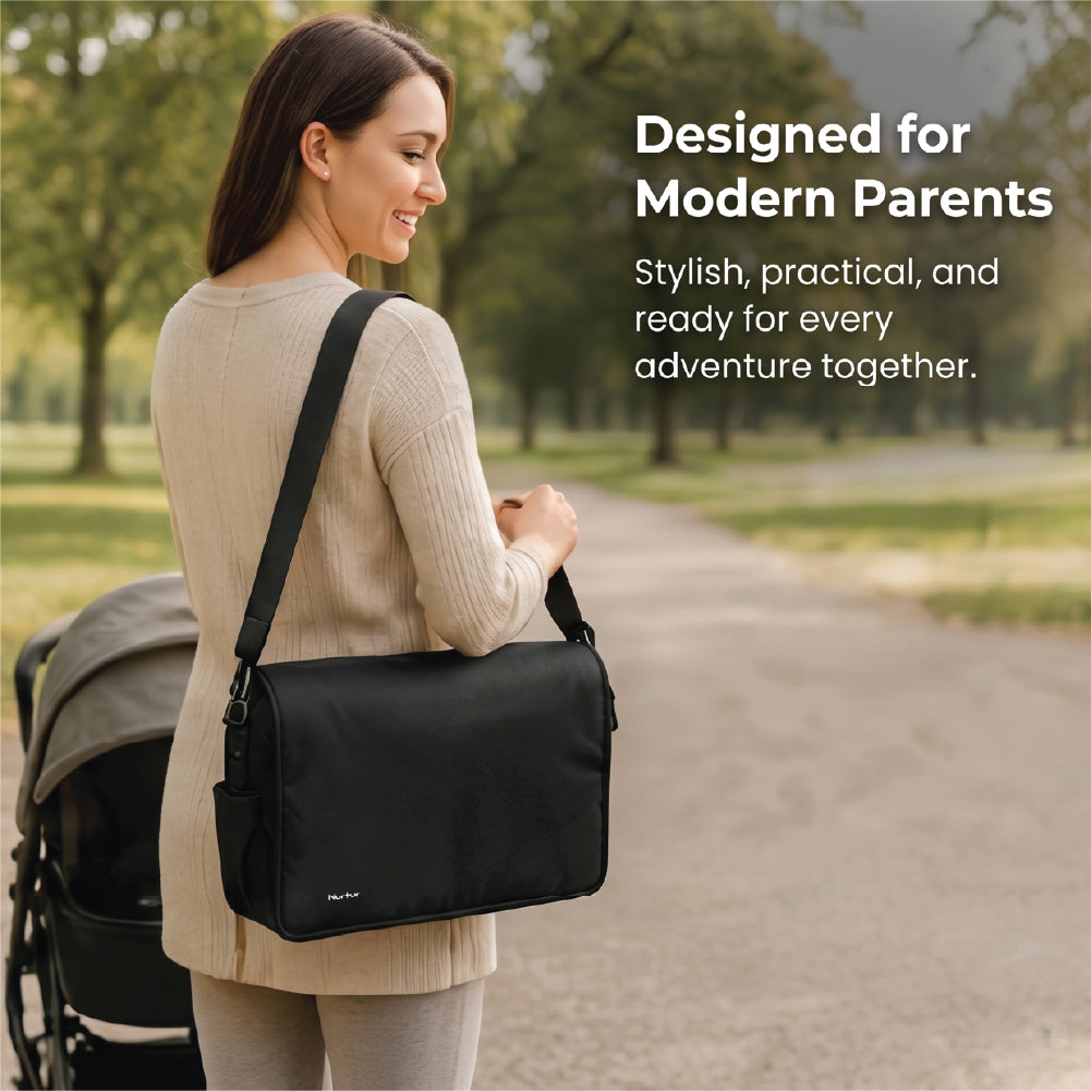 Metro Messenger Diaper Bag Spacious And Stylish Baby Essentials Bag Black