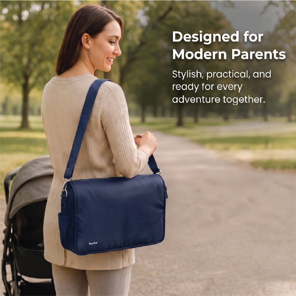 Metro Messenger Diaper Bag Spacious And Stylish Baby Essentials Bag Blue