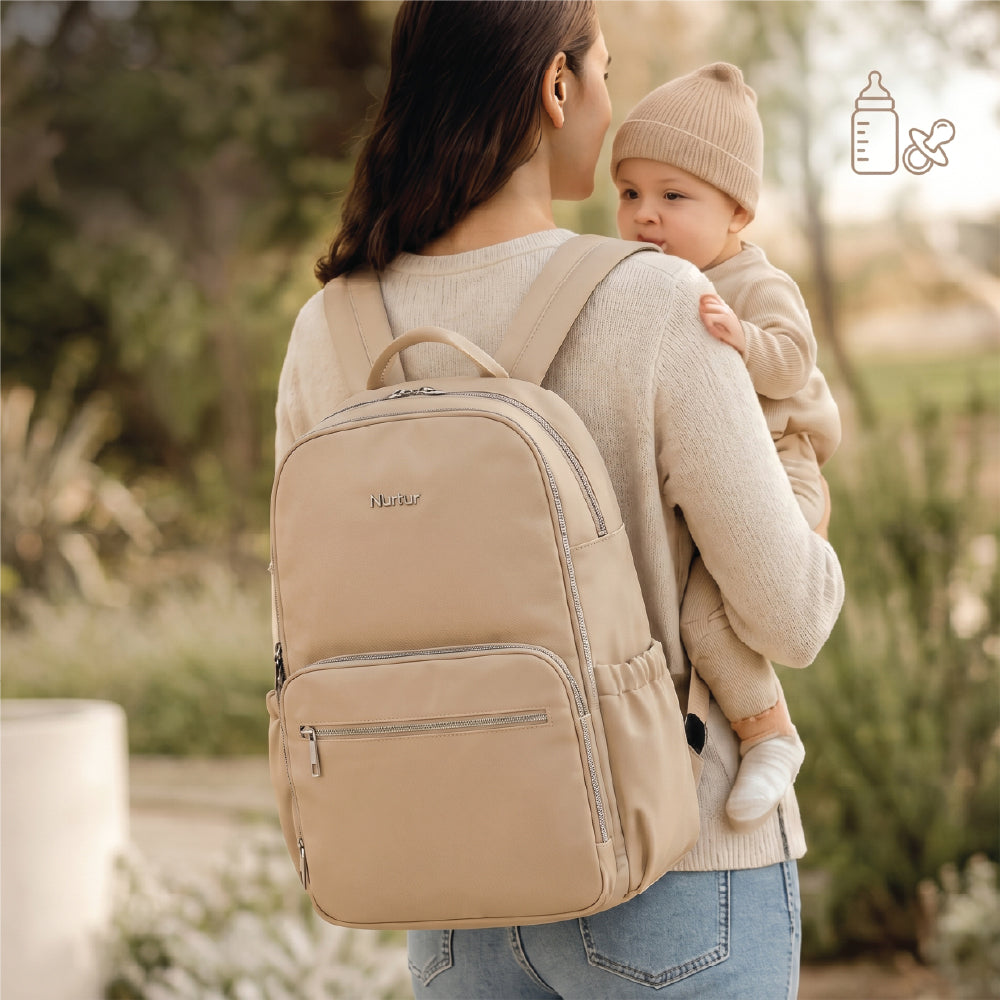 Maverick Travel Diaper Backpack Lightweight Baby Bag with Bottle Storage Beige