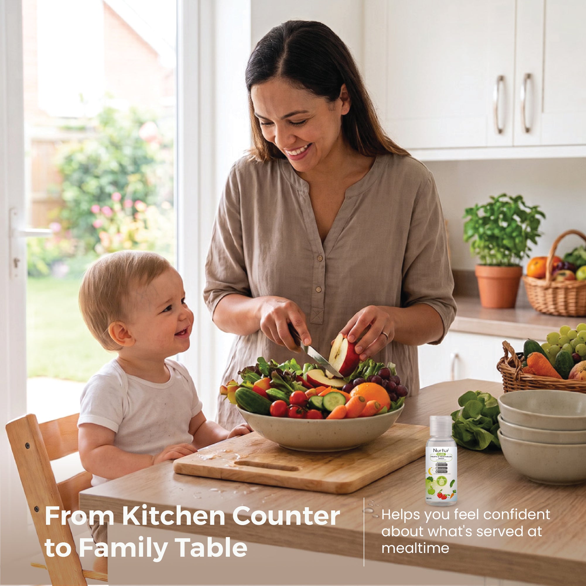 Fruits & Vegetables Wash 50ml, Produce Wash and Cleaner Fragrance-Free, Removes Dirt, Wax & Surface Residue, Food-Safe Fruit Cleaner, Alcohol-Free, Paraben-Free, Baby & Family Safe