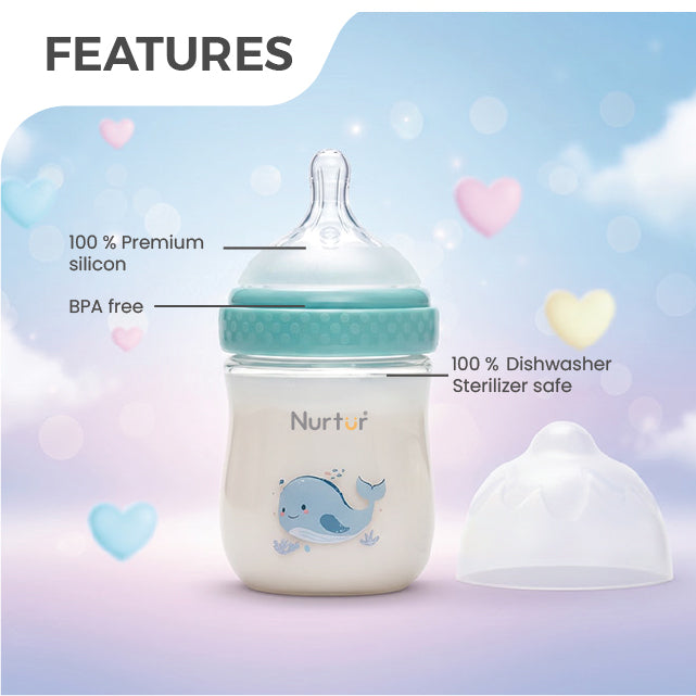 Cozi Glass Baby Bottle 160ml Blue – Anti-Colic Newborn Feeding Bottle 0+ Months