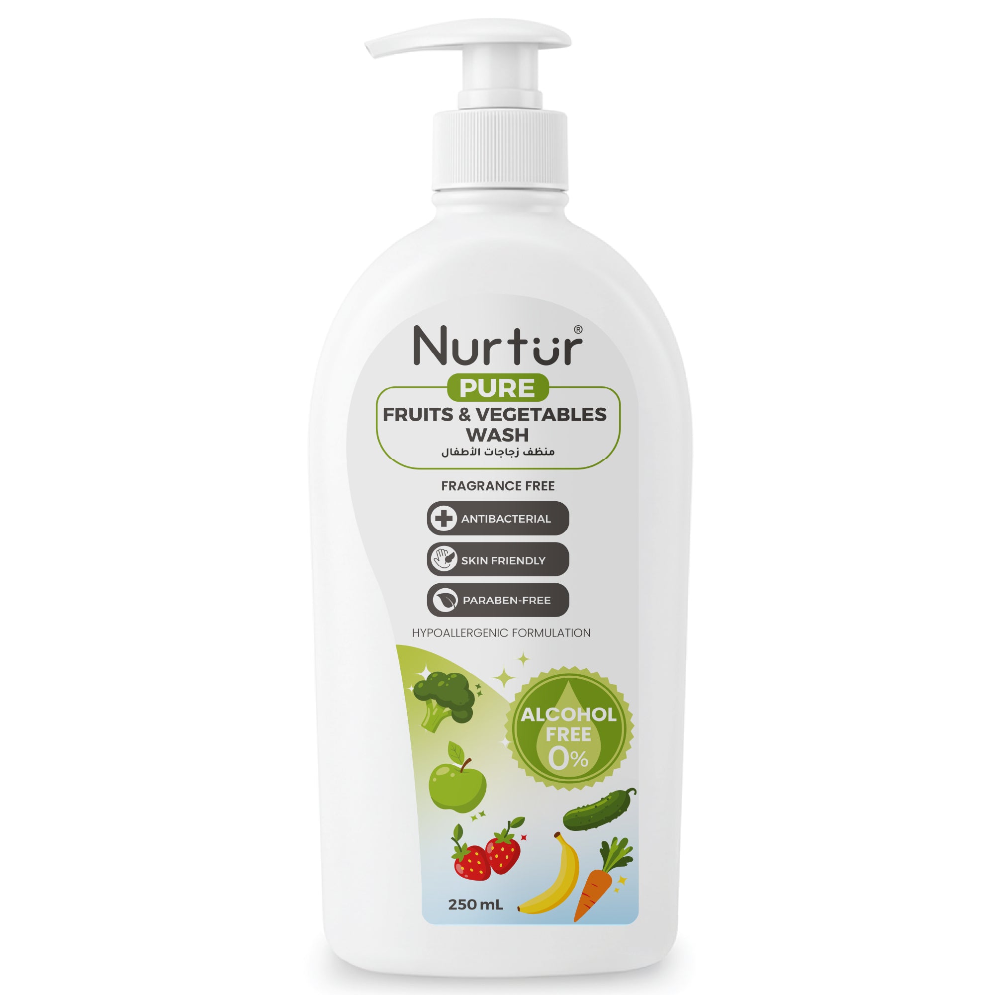 Fruits & Vegetables Wash 250ml, Produce Wash and Cleaner Fragrance-Free, Removes Dirt, Wax & Surface Residue, Food-Safe Fruit Cleaner, Alcohol-Free, Paraben-Free, Baby & Family Safe