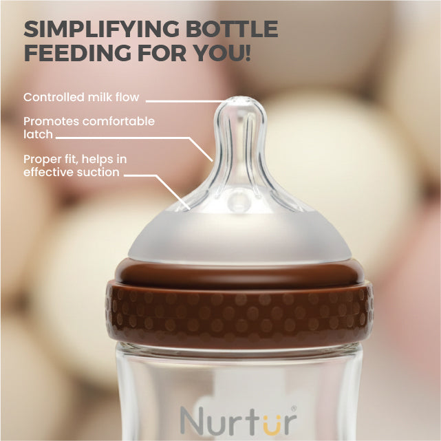 Cozi Glass Baby Bottle 160ml Brown Anti-Colic Newborn Feeding Bottle 0+ Months
