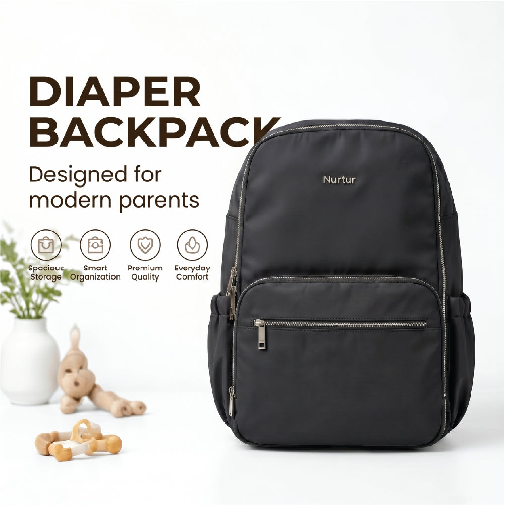 Maverick Travel Diaper Backpack Lightweight Baby Bag with Insulated Bottle Storage Black