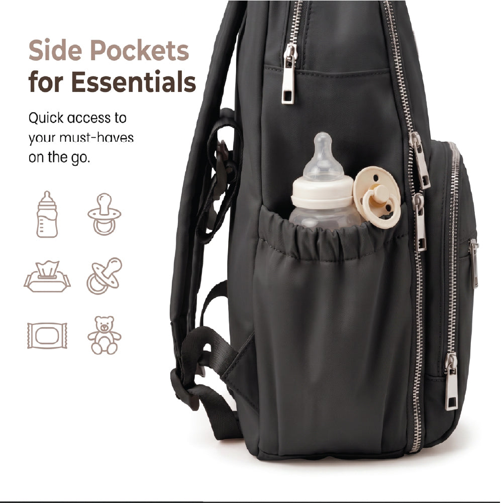 Maverick Travel Diaper Backpack Lightweight Baby Bag with Insulated Bottle Storage Black