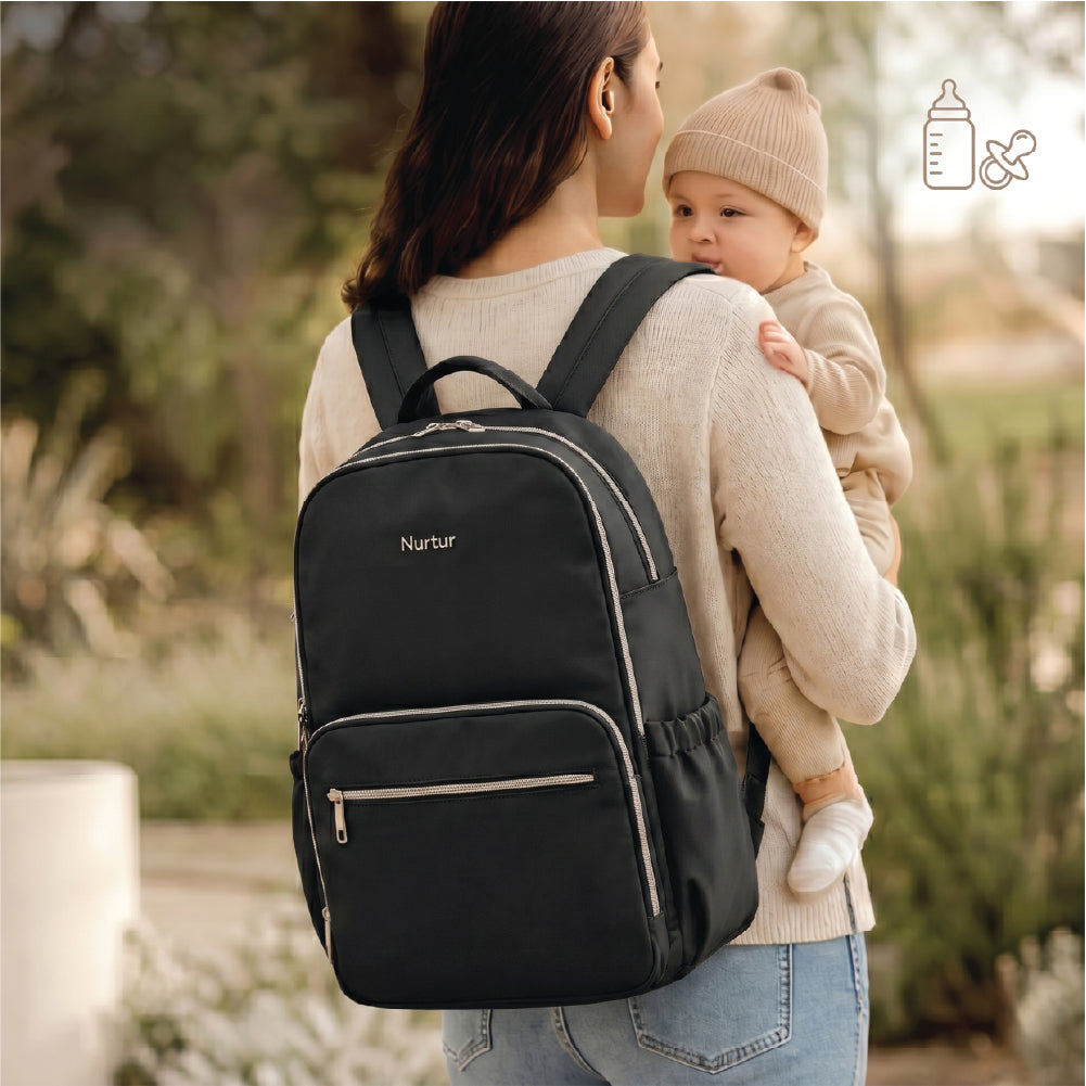Maverick Travel Diaper Backpack Lightweight Baby Bag with Insulated Bottle Storage Black