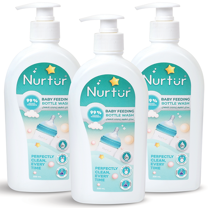 Nurtur Baby Bottle & Toy Cleanser 1500ML (500ML x 3) Kills 99% Bacteria | Paraben-Free | Eco-Friendly | Safe for Babies | Gentle Formula | Vegan | Natural Ingredients | Multipurpose Liquid Cleanser