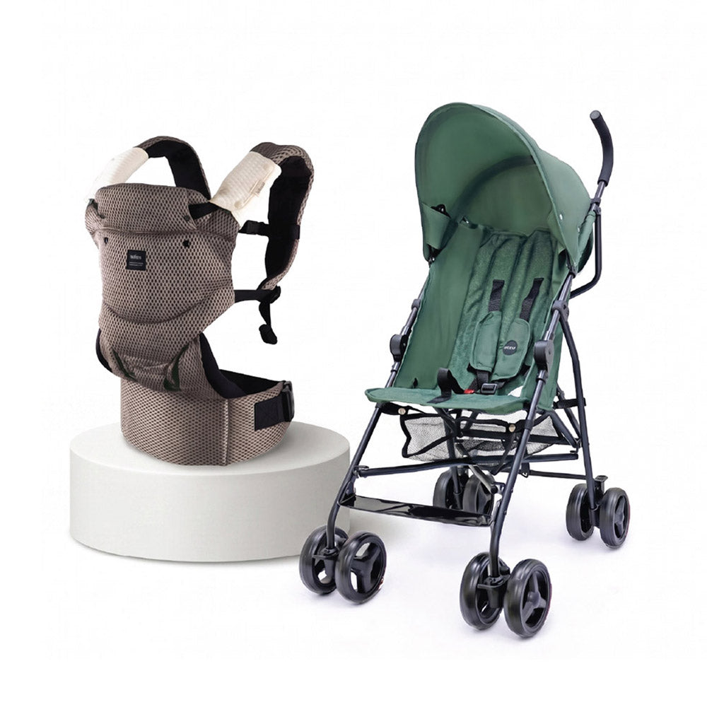 Green Umbrella Stroller Brown Baby Carrier Combo Lightweight Foldable Travel System 6–36 Months