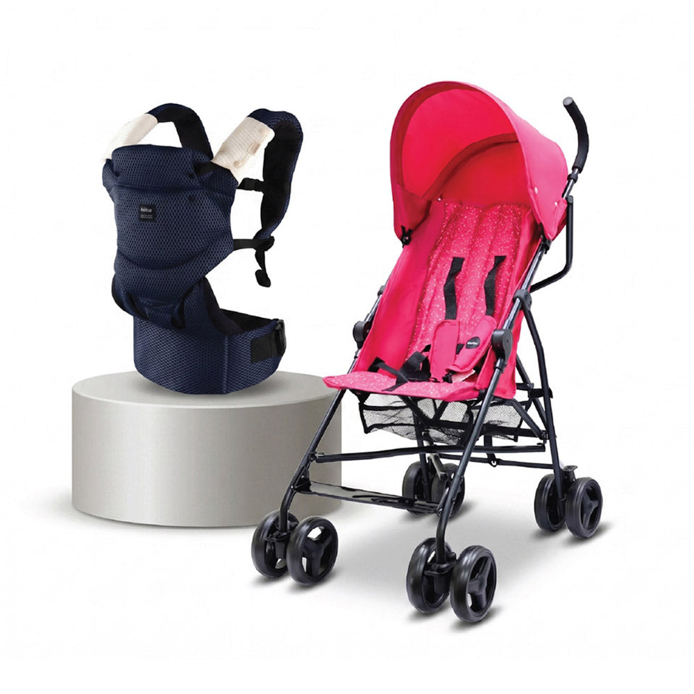 Pink Umbrella Stroller Navy Blue Baby Carrier Combo Lightweight Foldable Travel System 6–36 Months