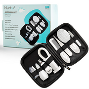 Nurtur 9-in-1 Baby Grooming Kit – Travel Pouch with Nail File, Brush & Comb, Digital Thermometer, Easy-Grip Scissors, Baby Toothbrush, Nail Clipper with Magnifier, Nasal Aspirator – Newborn Essentials
