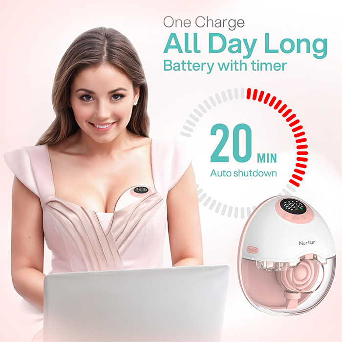 Nurtur Cozi Wearable Pump Hands Free Breast Pump, Double Electric Hands-Free Breast Pumps with 3 Modes, 9 Levels, LCD Display, Memory Function Rechargeable with Massage and Pumping Mode,150ml