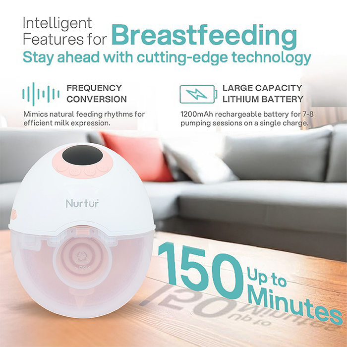 Nurtur Cozi Wearable Pump Hands Free Breast Pump, Single Electric Hands-Free Breast Pumps with 3 Modes, 9 Levels, LCD Display, Memory Function Rechargeable with Massage and Pumping Mode,150ml